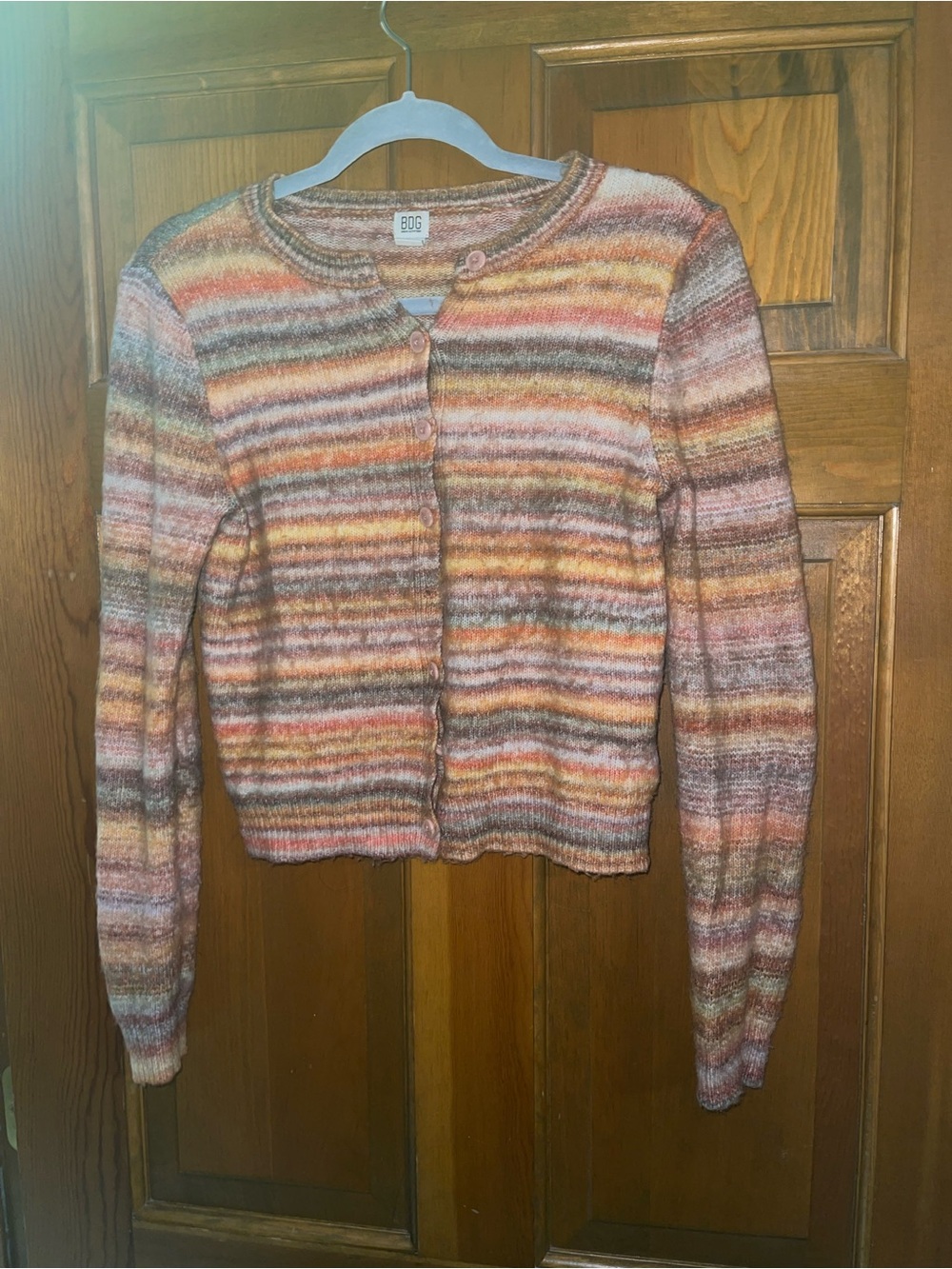 BDG Striped Pink Orange Brown Cream Knit Cardigan